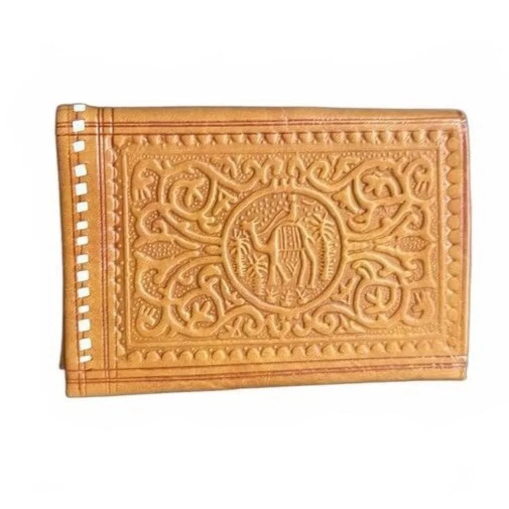 Moroccan Genuine Leather Wallet Hand tooled‎ & stitched Bi-fold